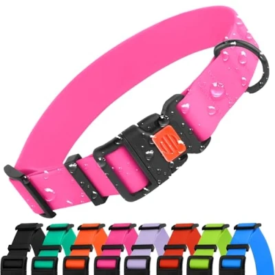 Abbildung von CollarDirect Verstellbares Hundehalsband, bunt, wasserfest, für kleine, mittelgroße und große Hunde, Welpen, 9 Farben (Rosa, XL (45 66 cm))