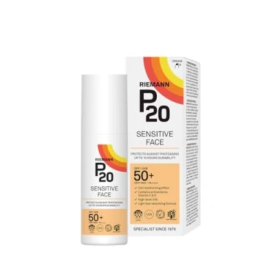 Abbildung von RIEMANN P20 Sensitive Face LSF50+ UV Schutzcreme, 50 g, nicht fettend, hochwirksam, schützt das Gesicht vor Strahlung, Sonnenschutzfaktor 50+, wasser /schweißbeständig, unter Make up tragen