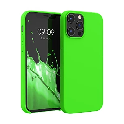Abbildung von kwmobile Hülle kompatibel mit Apple iPhone 12 Pro Max Silikon Handy Case Handyhülle weiche Oberfläche kabelloses Laden Limettengrün