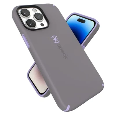 Abbildung von Speck Produkte CandyShell Pro iPhone 14 Max Hülle, kompatibel mit MagSafe, Cloudy Grey/Spring Purple