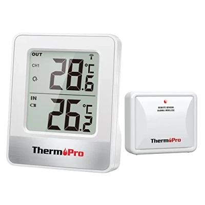 Abbildung von ThermoPro TP200 Funk Thermometer Innen für 2 Räume Raumthermometer mit Außensensor Temperaturmessgerät Innenräume Außenthermometer Garten, Tierstall, Gewächshaus