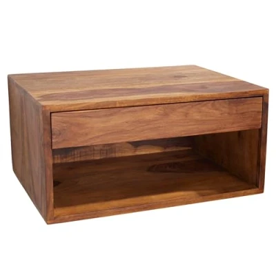Abbildung von Riess Ambiente Hängender Nachttisch Pure 50cm braun Sheesham Massivholz Regal mit Schublade Beistelltisch für Dein Schlafzimmer
