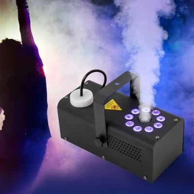 Abbildung von Nebelmaschine Mini Fogger, 500W 9 LED Licht Smoke Fog Machine, Outdoor/Indoor Rauchmaschine Bodennebelmaschine mit Fernbedienung für DJ Disco Party, Halloween, Hochzeiten &amp; Weihnachten