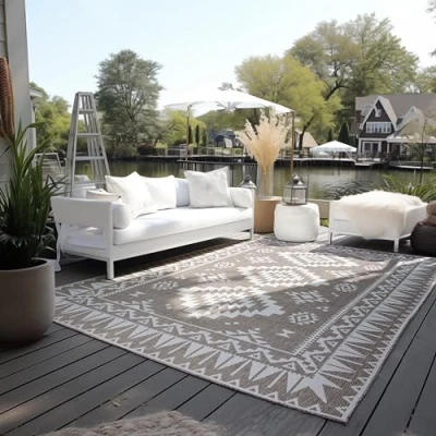 Abbildung von ELLE Decoration In und Outdoor Teppich Wendeteppich Wetterfest &amp; Wasserfest Modernes Geometrisches Muster Rauten Outdoorteppich für Garten, Balkon, Terrasse, Wohnzimmer Linen, 200x290cm