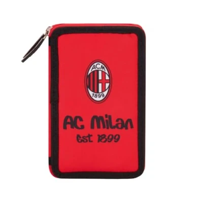 Abbildung von AC Milan Federmäppchen mit 3 Fächern und Materialien im Inneren, Stifthalter, Bleistifte aus Polyester, Rot