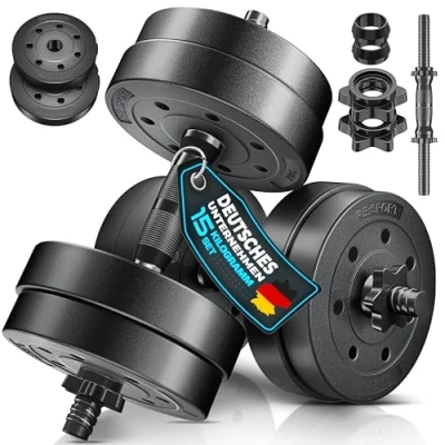 Abbildung von RE:SPORT 2er Hanteln Set verstellbar 15/20/30/40 kg Hantelset mit 2 Kurzhanteln Hantel Gewichten &amp; 4 Sternverschlüsse Fitness Kurzhantel für Muskelaufbau, Workout Zuhause (15 kg)