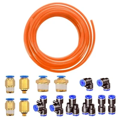 Abbildung von HUAZIZ 10 Meter PU Pneumatikschlauch Pneumatic Polyurethane Schlauch Flexibel Druckluftschlauch Außen 6mm x Innen 4mm Orange, 8 Stück Pneumatikverbinder Air Push Schnellkupplungen (Y/T/L/I förmig)