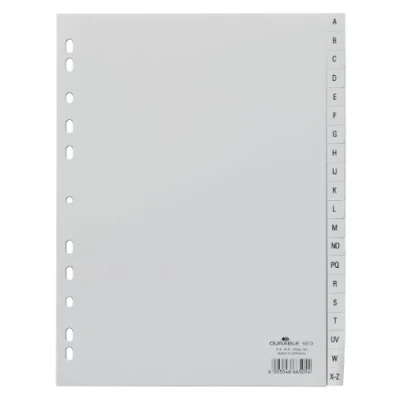 Abbildung von Durable Register mit geprägten Taben A Z, 20 teilig, Universallochung, Stück, grau, 651310