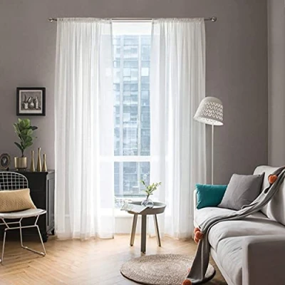 Abbildung von MIULEE 2er Set Voile Vorhang Transparente Gardine aus Polyester Stangendurchzug Transparent Wohnzimmer Luftig Dekoschal für Schlafzimmer Weiß 140x245 cm (BxH), Rod Pocket