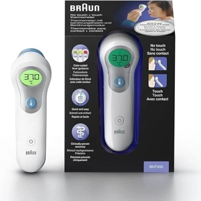 Abbildung von Stirnthermometer ohne Berührung + Touch, mit PositionCheck Anleitung für genaue Messwerte Ziellicht, Näherungssensor und auf dem Bildschirm, um zu gewährleisten.