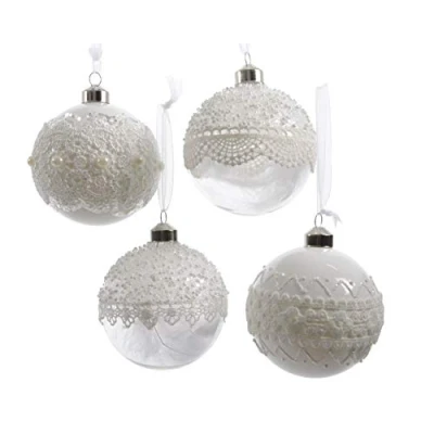 Abbildung von 12 Weihnachtskugeln ( mit Spitze verziert ) 8cm Glas Dekor Set Christbaumkugeln Baumkugeln Baumschmuck Weihnachtsdeko Weihnachten Christbaumschmuck Kugeln