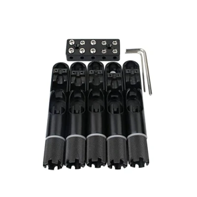 Abbildung von Guyker 5 Pieces Single String Fan Bass Bridge Headless Fixed Fanned Bridges for Electric Black