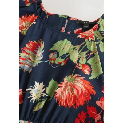 Abbildung von Next Regular FIT PUFF Sleeve Maxikleid, Damen, Größe: 34, Navy blue floral