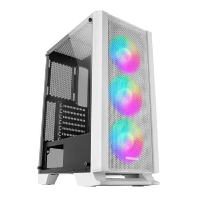 Abbildung von Mars Gaming MC C Weiß, ATX PC Gehäuse, Metall Mesh Frontplatte, Gehärtetes Glas, 3 Frontlüfter FRGB 120mm