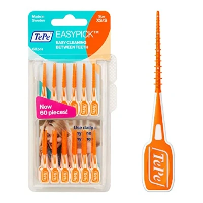 Abbildung von TePe Interdentalbürsten EasyPick Dental Stick, 120 Stück (Doppelpack 2x 60 Stück), Effektive Interdentalreinigung, Sanfte Zahnpflege in Größe XS/S