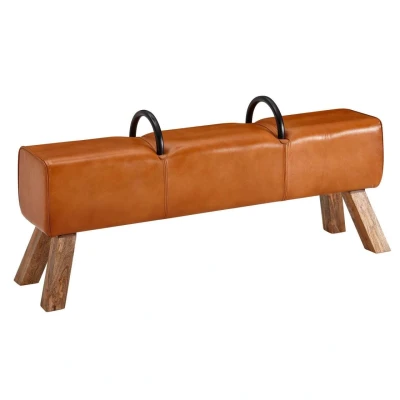 Abbildung von WOHNLING Sitzbank Echtleder Massivholz 133 cm Springbock Flurbank Lederbank Bank