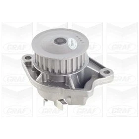Abbildung von GRAF PA676 Wasserpumpe 27 mit Dichtung mechanisch Stahlblech 57,288 für Zahnriementrieb VOLKSWAGEN: Lupo / 3L, Polo III Schrägheck