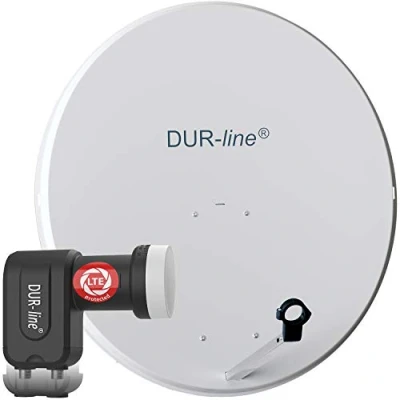 Abbildung von DUR line MDA 90 Hellgrau Digiatale 2 Teilnehmer Satellitenschüssel Komplett Anlage mit +Ultra Twin LNB [Camping, Astra 19,2, DVB S/S2, Full HD, 4K, 3D]