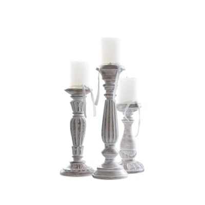 Abbildung von Loberon Kerzenständer 3er Set Folligny, DREI Größen &amp; Designs, romantischer Shabby Look, für Stumpenkerzen, Kerzenhalter, Kerzenleuchter, Mangoholz, Eisen, antikweiß