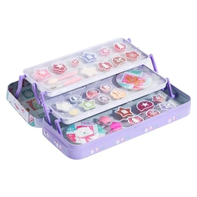 Abbildung von Lip Smacker 3 Tier &amp; Face Tin Gift Set, Lipgloss, Lidschatten für Kinder mit Verschiedenen Düften und Farbtönen, Haarklammern Make up Applikator im Lieferumfang enthalten