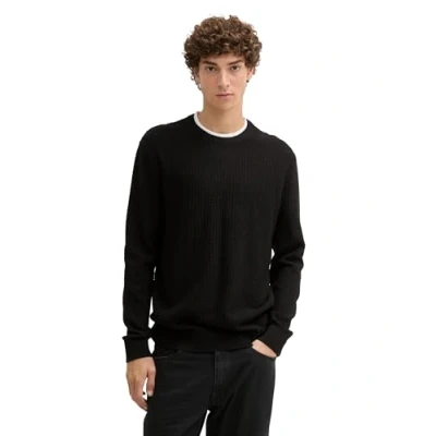 Abbildung von TOM Tailor Denim 2IN1LOOK Strickpullover, Herren, Größe: Small, Black