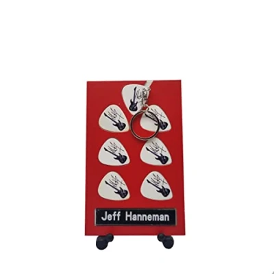 Abbildung von Jeff Hanneman Gitarrenplektrum Geschenkset 6 Künstlerplektren 1 Künstler Schlüsselanhänger