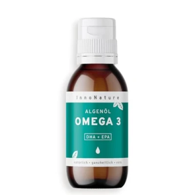 Abbildung von InnoNature Omega 3 Algenöl natürlich aus der Mikroalge Schizochytrium 100 ml, hochdosiert mit ≥ 600 mg DHA und 300 EPA pro 2,5 ml (Tagesdosis) Glutenfrei, vegan