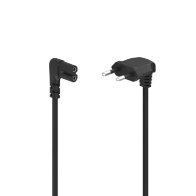 Abbildung von Hama Netzkabel, abgewinkelt, 2 polig, Eurostecker, 3m (Doppelnut/C7, Stromkabel, Netzkabel Gerätekabel, für Drucker, Netzteile, Fernseher, Radio, Kassettenrekorder etc.) schwarz