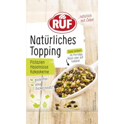 Abbildung von RUF Natürliches Topping mit Pistazien, Haselnüssen, Kakaokernen, ohne künstliche Zusatzstoffe, lecker auf Porridge, Müsli, glutenfrei und vegan, 30g