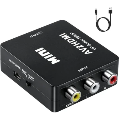 Abbildung von SZJUNXIAO CVBS auf HDMI Adapter AV Video Signal Audio Konverter, 1080P 720 kompatibel mit Kamera, Xbox 360, PS2, PS3, WII, N64, Gamecube, SNES, PSP (Black)