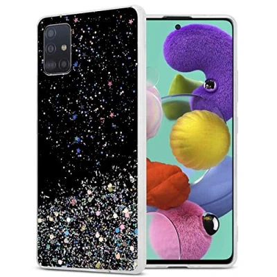 Abbildung von Cadorabo Hülle kompatibel mit Samsung Galaxy A51 4G/M40s Rundumschutz TPU Silikon Case Mädchen Glitzer Strass Design Slim Kratzfest Weiche Bling Schutzhülle für in Schwarz