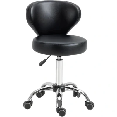Abbildung von HOMCOM Rollsitz Rollhocker höhenverstellbar Salon Hocker mit Lehne (Arbeitshocker, 1 St., Drehhocker), für Büro, Wohnzimmer, Kunstleder, 45 x 54 73 88 cm, Schwarz