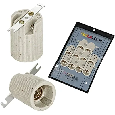 Abbildung von ISOLATECH 10Stk E14 Keramik Lampenfassung mit Befestigungsbügel LED Energiesparlampen (max. 250V/4A) Leuchtmittel Home Küche Badezimmer Decke Installation Sockel Halterung einbauen hitzebeständig