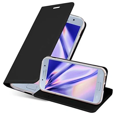 Abbildung von Cadorabo Hülle kompatibel mit Samsung Galaxy A5 2017 aus Premium Kunst Leder Flip Klappbare Stoßfeste Magnetische [Standfunktion] [Kartenfächern] Cover für Tasche in Schwarz