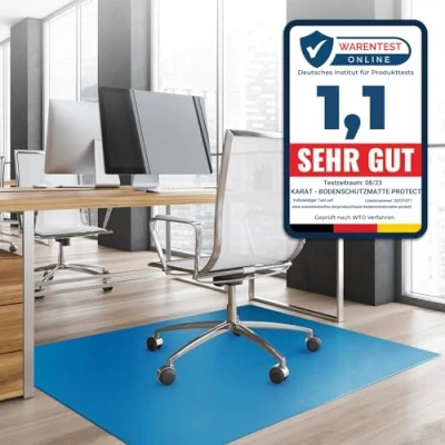 Abbildung von KARAT Bodenschutzmatte für Hartböden Neo Fußbodenschutz Schutzmatte Bürostuhl Parkett Laminat Bodenmatte Stärke: 1,5 mm (Blau, 90 x 150 cm)