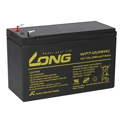 Abbildung von 1x AGM 12V 7Ah Bleiakku Long WP7 12 28W VDs Akku Faston F1 4,8mm kompatibel Bleigel Gel 7,2Ah 8Ah 9Ah