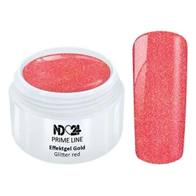 Abbildung von Prime Line Uv Led Effekt Gel Gold Glitter Red Glitzer Farbgel Color Nail Art Modellage Rot Made in Germany 5ml