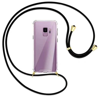 Abbildung von mtb more energy Handykette kompatibel mit Samsung Galaxy S9 (SM G960, 5.8&#039;&#039;) schwarz/Gold Smartphone Hülle zum Umhängen Anti Shock Full TPU Case