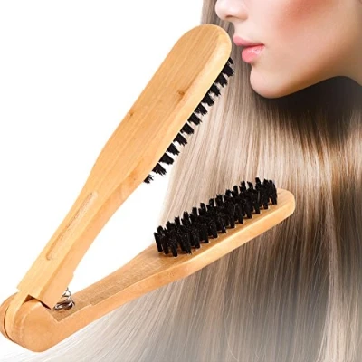 Abbildung von Haarbürste, Professionelle Friseur Kamm Doppel Bürsten aus Holz Antistatische Haarglätter Werkzeug