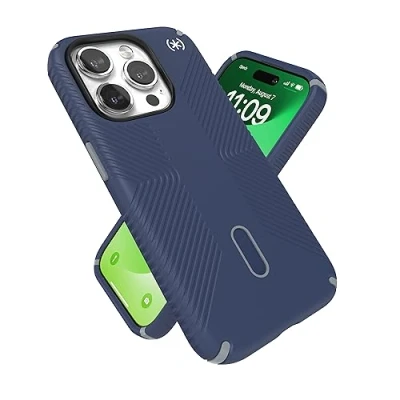 Abbildung von Speck iPhone 15 Pro Hülle ClickLock rutschfeste Interlock, gebaut für MagSafe, Fallschutzgriff Kratzfest, weiche Haptik, 6,1 Zoll Handyhülle Presidio2 Grip Coastal Blue/Dust Grey/White