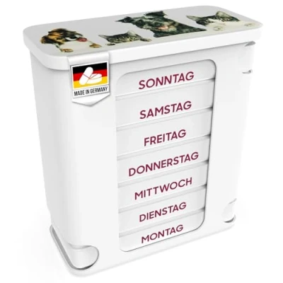 Abbildung von Kerpers® Tablettenbox 7 Tage MADE IN GERMANY Pillendose mit je 4 Fächer morgens mittags abends nachts Medikamentenbox zur Aufbewahrung von Medikamenten (1 Stück Tierisch)
