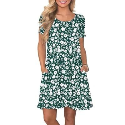 Abbildung von AUSELILY Damen Kleider Sommer Kurzarm Shirtkleider Kurz Sommerkleider Leicht Freizeitkleid mit Taschen