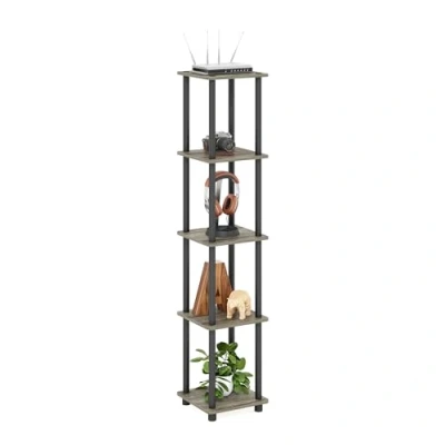 Abbildung von Furinno Viereckiges Regal mit 5 Ebenen, Holz, Französische Eiche Grau/Schwarz, 29.46 x 146.56 cm