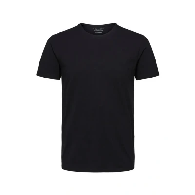 Abbildung von Herren Selected Basic T Shirt Einfarbiges Rundhals Kurzarm SLHNEWPIMA Jersey Stretch Baumwolle, Farben:Schwarz, Größe:M