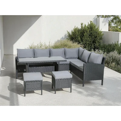 Abbildung von KONIFERA Gartenlounge Set »Manhattan«, (Set, 18 tlg., Ecklounge, Tisch 66x120x74 cm, 2 Hocker, inkl. Auflagen), Stahl/Polyrattan