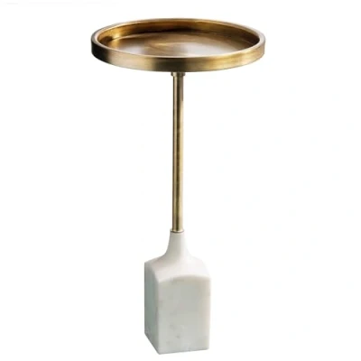 Abbildung von riess ambiente Beistelltisch TRAYFUL 60cm antik gold / weiß (Einzelartikel, 1 St), Wohnzimmer · Marmor Metall rund Handarbeit Modern Design