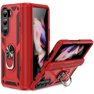 Abbildung von Verco Hybrid Armor Shield Case für Samsung Galaxy Z Fold 5 Hülle, extrem robust mit Magnet Fingerring Halter Handyhülle 5G Panzerhülle, Rot