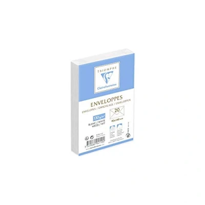 Abbildung von Clairefontaine 9411C Packung mit 20 Umschlägen Triomphe weiß gefüttert 90x140mm, 130g, vertraulich, naßklebend, 1 Pack