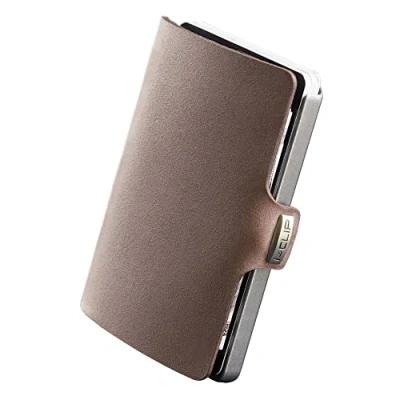 Abbildung von I CLIP Original Slim Wallet Leder Geldbörse Premium Portemonnaie Kartenetui Kreditkartenetui mit Geldklammer Glattleder Oak