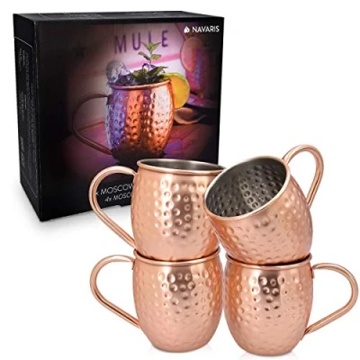 Abbildung von Navaris Becher 4er Set gehämmerter Moscow Mule Kupferbecher für Cocktails, Edelstahl